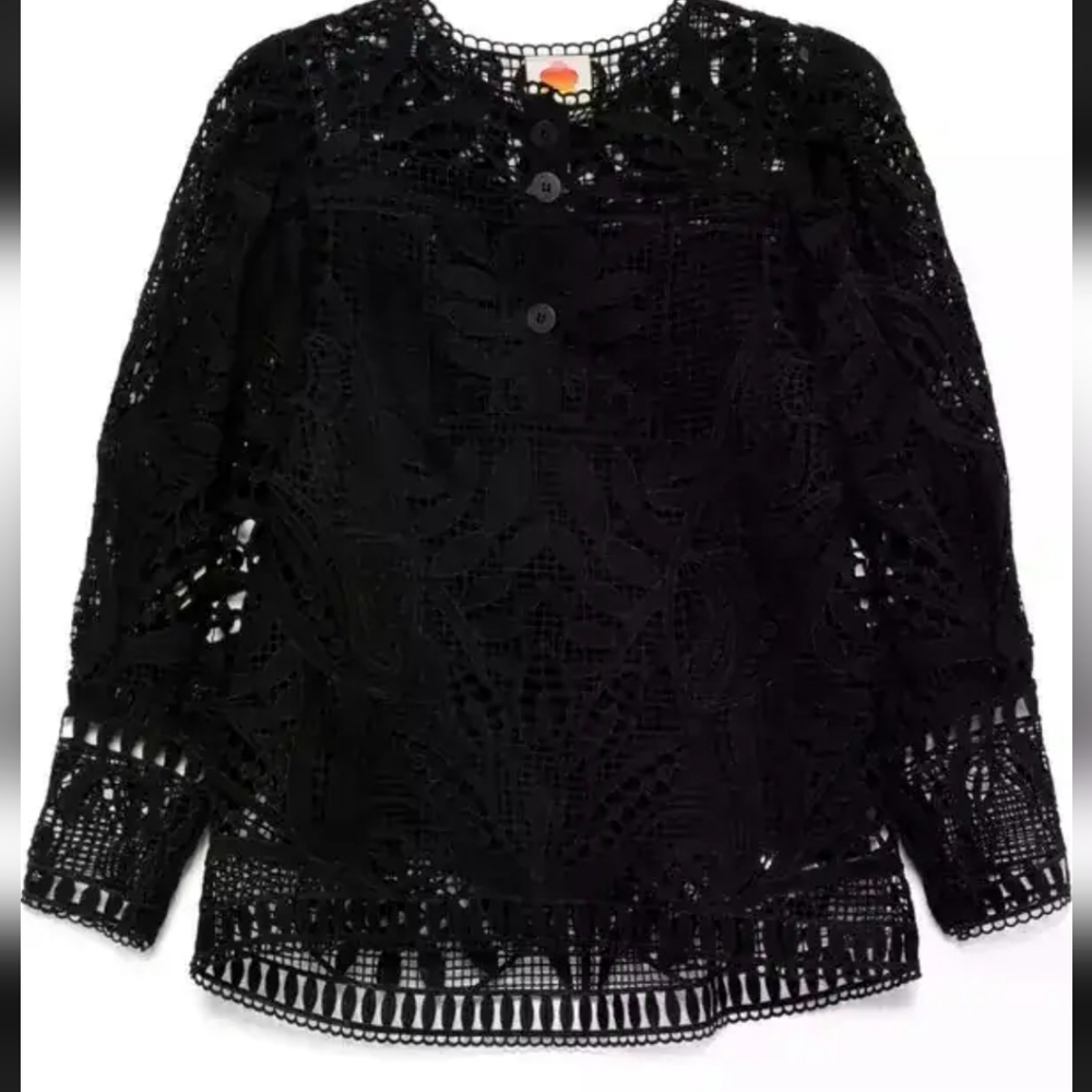 NWOT FARM RIO GUIPURE LACE PUFF-SLEEVE BLOUSE, SZ:XXS - Picture 2 of 15